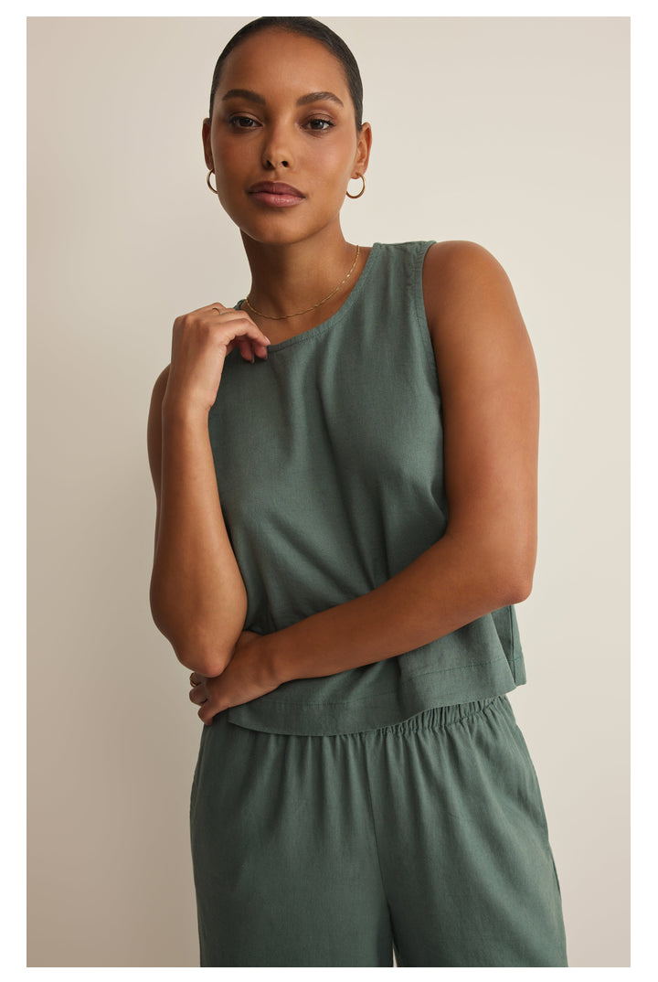 Z Supply: Sloane Linen Top - Everglade-1- Tops-Z Supply-Usher & Co - Women's Boutique Located in Atoka, OK and Durant, OK