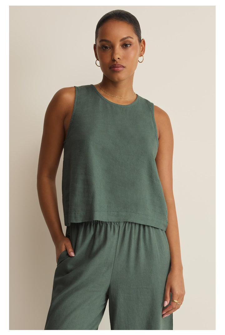 Z Supply: Sloane Linen Top - Everglade-1- Tops-Z Supply-Usher & Co - Women's Boutique Located in Atoka, OK and Durant, OK