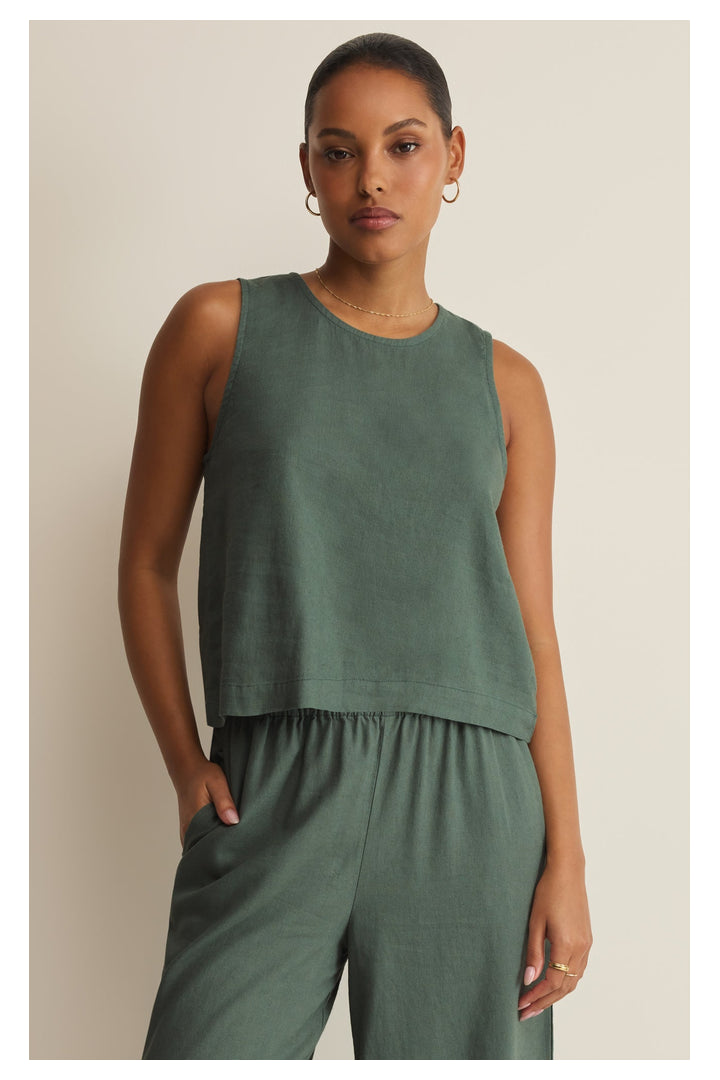 Z Supply: Sloane Linen Top - Everglade-1- Tops-Z Supply-Usher & Co - Women's Boutique Located in Atoka, OK and Durant, OK