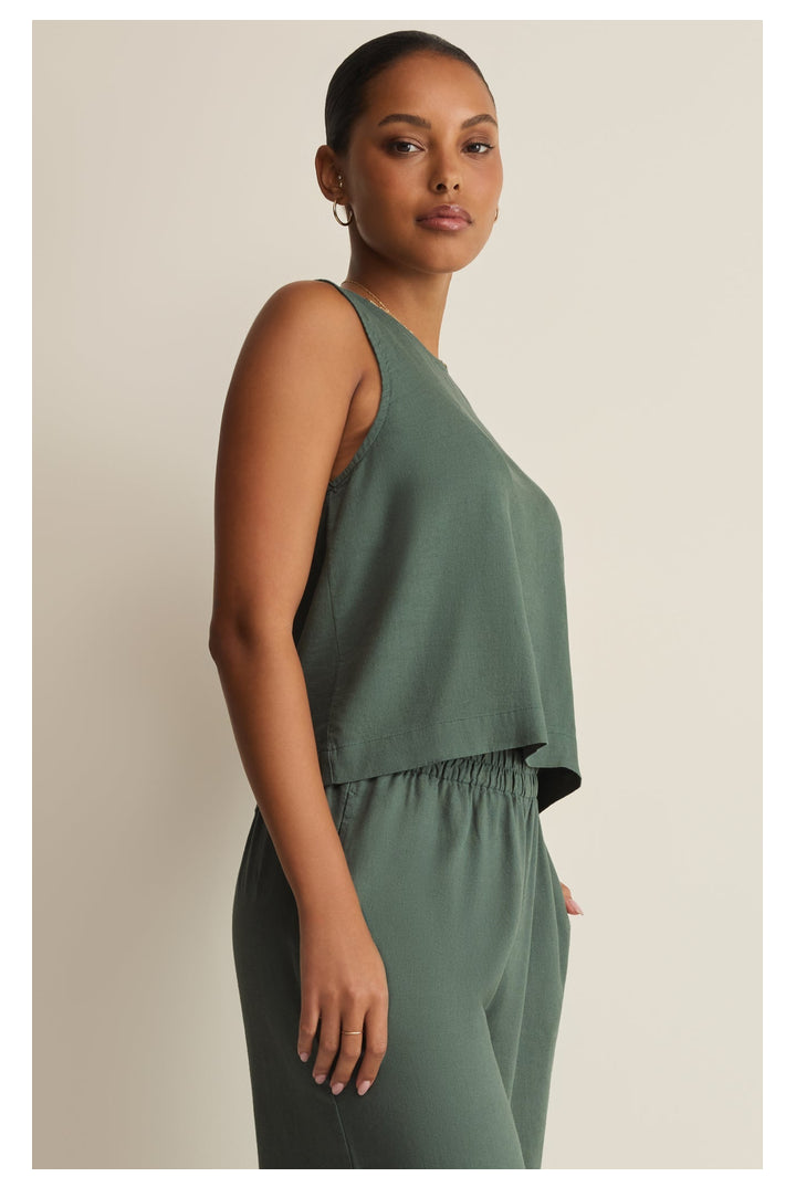 Z Supply: Sloane Linen Top - Everglade-1- Tops-Z Supply-Usher & Co - Women's Boutique Located in Atoka, OK and Durant, OK