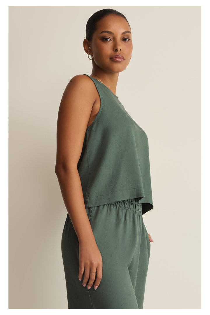 Z Supply: Sloane Linen Top - Everglade-1- Tops-Z Supply-Usher & Co - Women's Boutique Located in Atoka, OK and Durant, OK