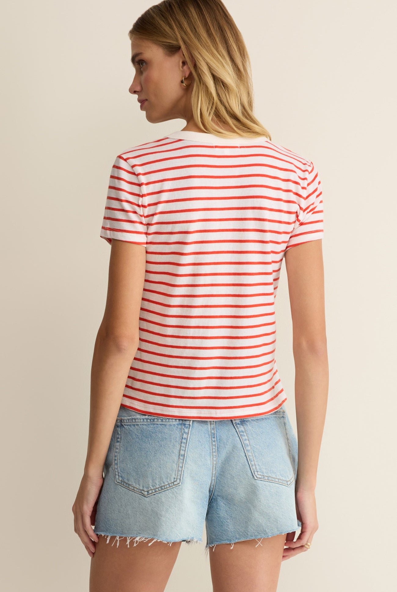 Z Supply: Junie Striped Tee - Lychee-1- Tops-Z Supply-Usher & Co - Women's Boutique Located in Atoka, OK and Durant, OK