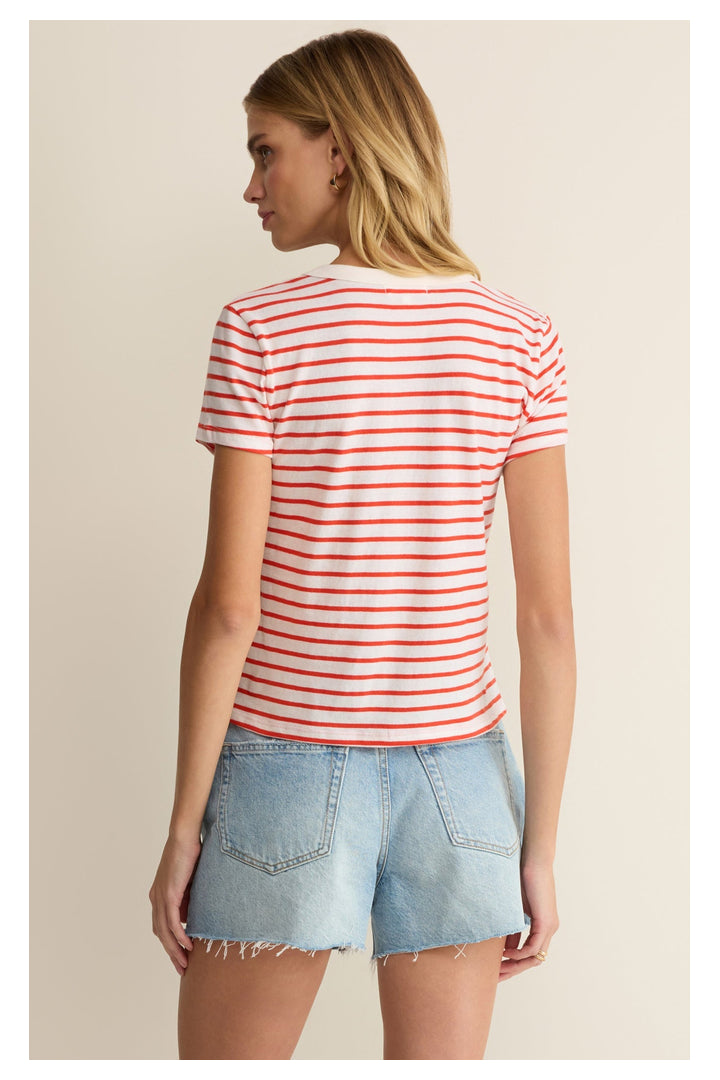 Z Supply: Junie Striped Tee - Lychee-1- Tops-Z Supply-Usher & Co - Women's Boutique Located in Atoka, OK and Durant, OK