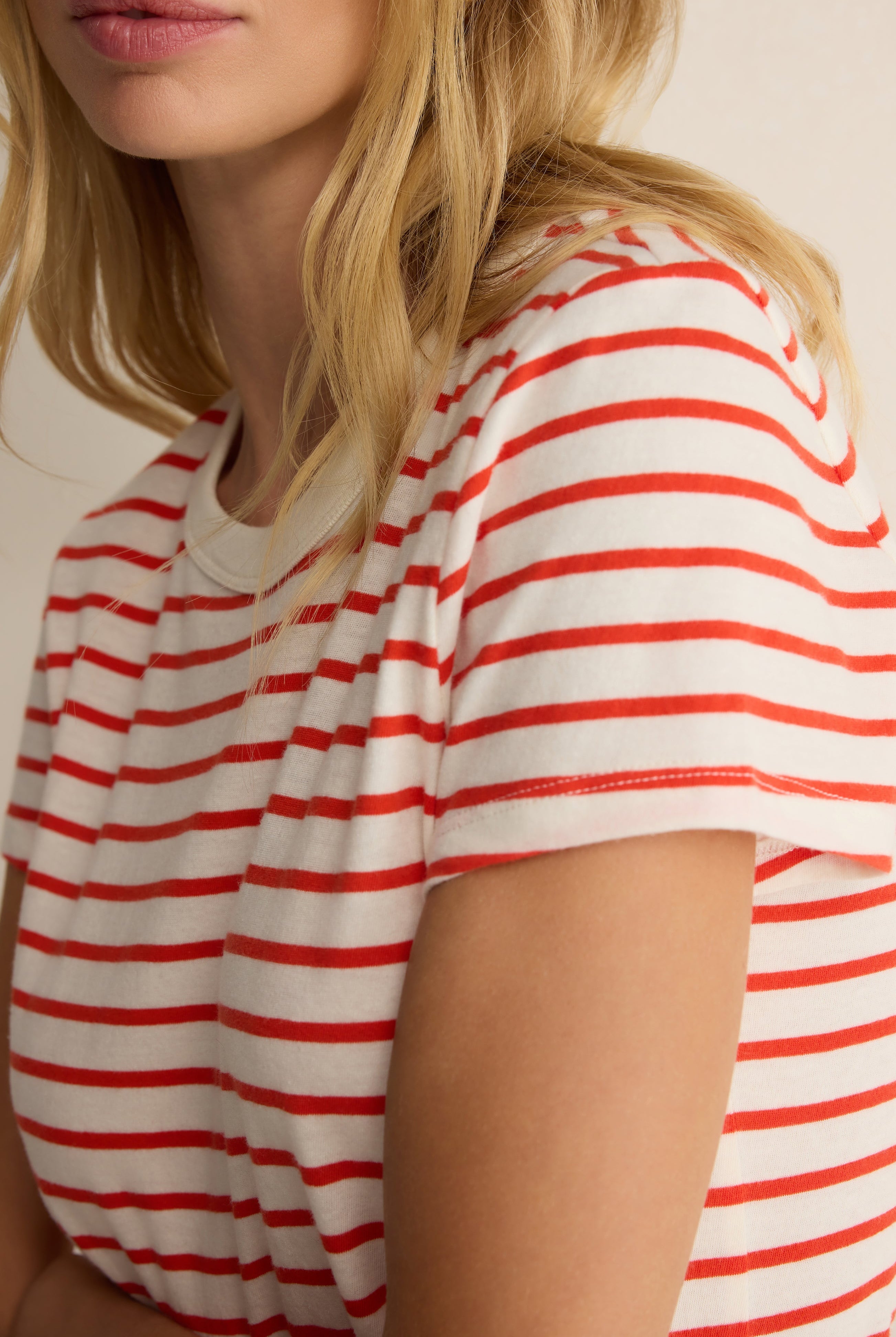 Z Supply: Junie Striped Tee - Lychee-1- Tops-Z Supply-Usher & Co - Women's Boutique Located in Atoka, OK and Durant, OK
