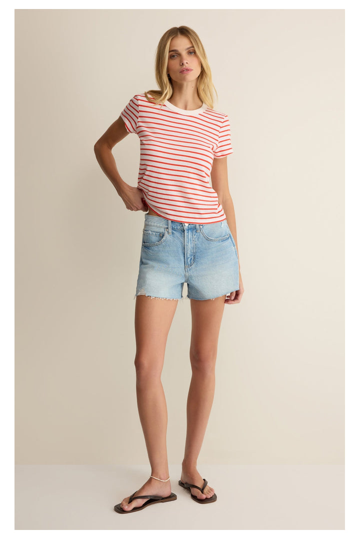 Z Supply: Junie Striped Tee - Lychee-1- Tops-Z Supply-Usher & Co - Women's Boutique Located in Atoka, OK and Durant, OK