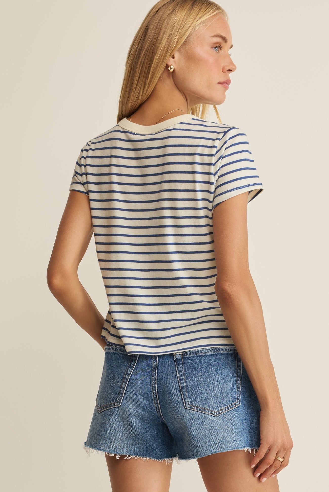 Z Supply: Junie Striped Tee - True Navy-1- Tops-Z Supply-Usher & Co - Women's Boutique Located in Atoka, OK and Durant, OK