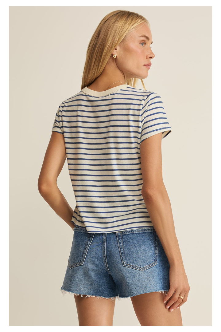 Z Supply: Junie Striped Tee - True Navy-1- Tops-Z Supply-Usher & Co - Women's Boutique Located in Atoka, OK and Durant, OK