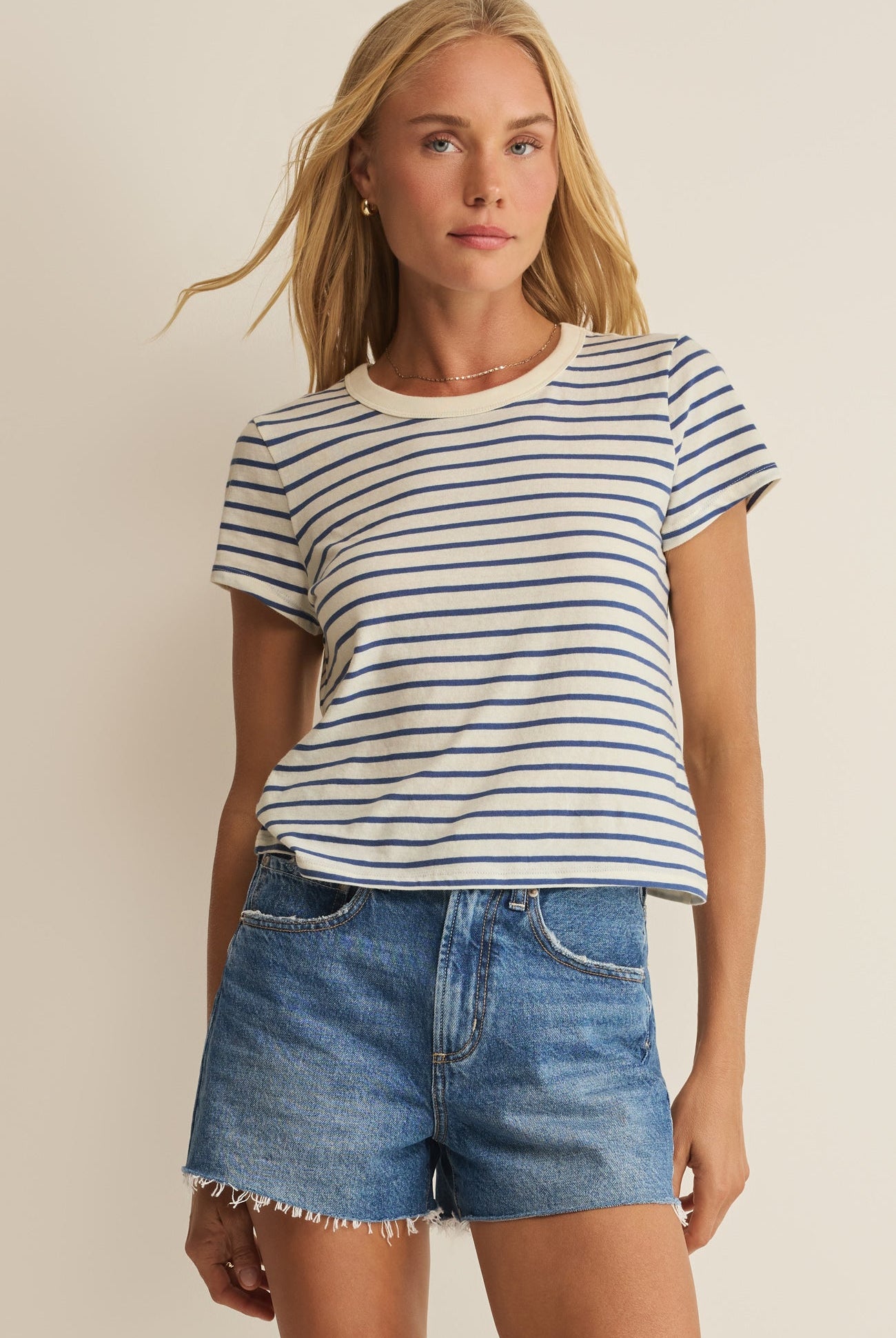 Z Supply: Junie Striped Tee - True Navy-1- Tops-Z Supply-Usher & Co - Women's Boutique Located in Atoka, OK and Durant, OK
