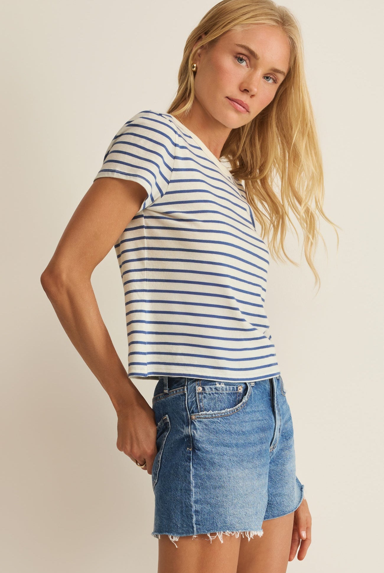 Z Supply: Junie Striped Tee - True Navy-1- Tops-Z Supply-Usher & Co - Women's Boutique Located in Atoka, OK and Durant, OK