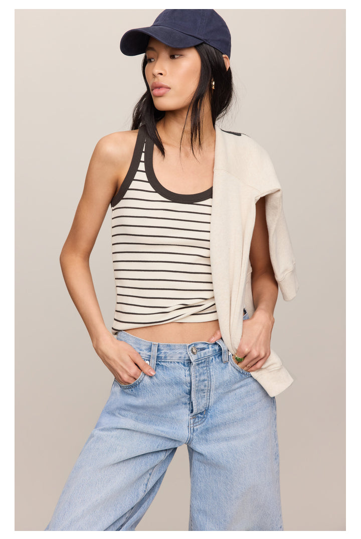 Z Supply: Rowe Striped Scoop Tank - Cloud-1- Tops-Z Supply-Usher & Co - Women's Boutique Located in Atoka, OK and Durant, OK