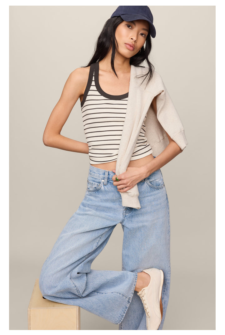 Z Supply: Rowe Striped Scoop Tank - Cloud-1- Tops-Z Supply-Usher & Co - Women's Boutique Located in Atoka, OK and Durant, OK