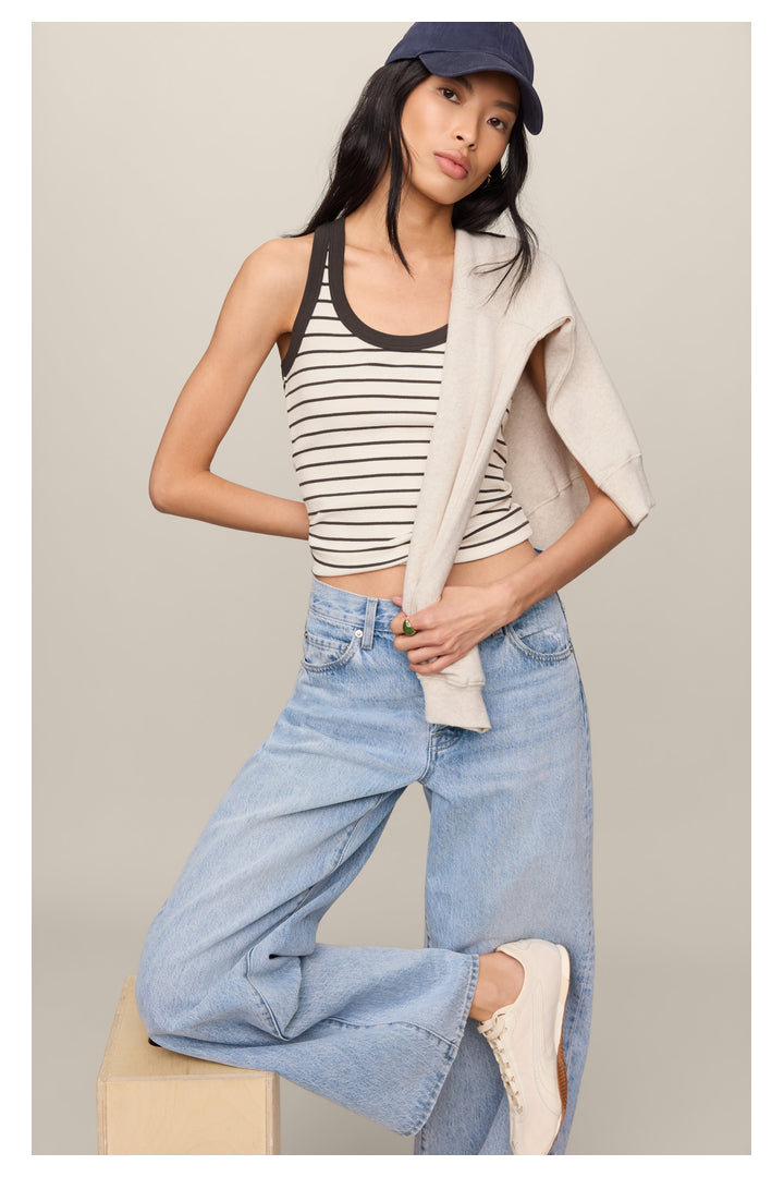 Z Supply: Rowe Striped Scoop Tank - Cloud-1- Tops-Z Supply-Usher & Co - Women's Boutique Located in Atoka, OK and Durant, OK