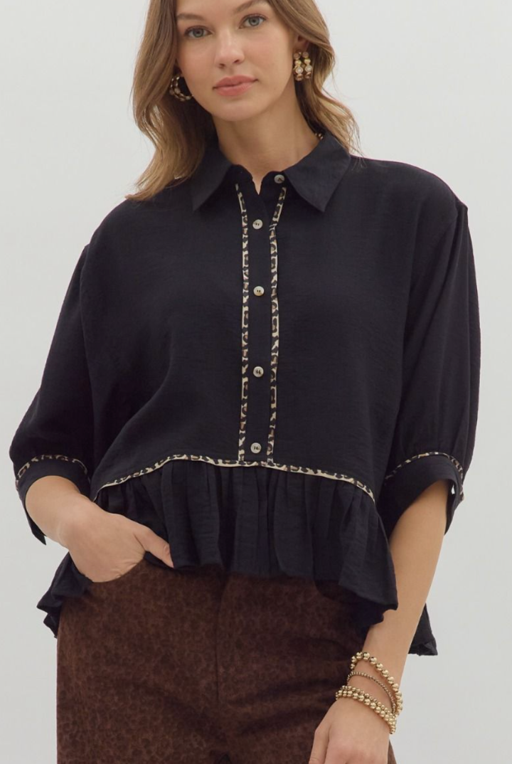 Aly Button Blouse-Black-1- Tops-ENTRO-Usher & Co - Women's Boutique Located in Atoka, OK and Durant, OK