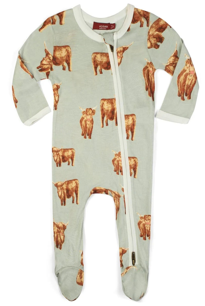 Bamboo Footed Romper-Highland Cow-12- Baby/Kids/Men-Milkbarn-Usher & Co - Women's Boutique Located in Atoka, OK and Durant, OK