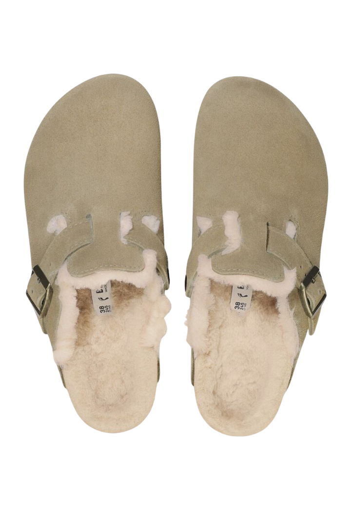 Birkenstock: Boston Shearling-Taupe Suede-9- Shoes-BIRKENSTOCK-Usher & Co - Women's Boutique Located in Atoka, OK and Durant, OK