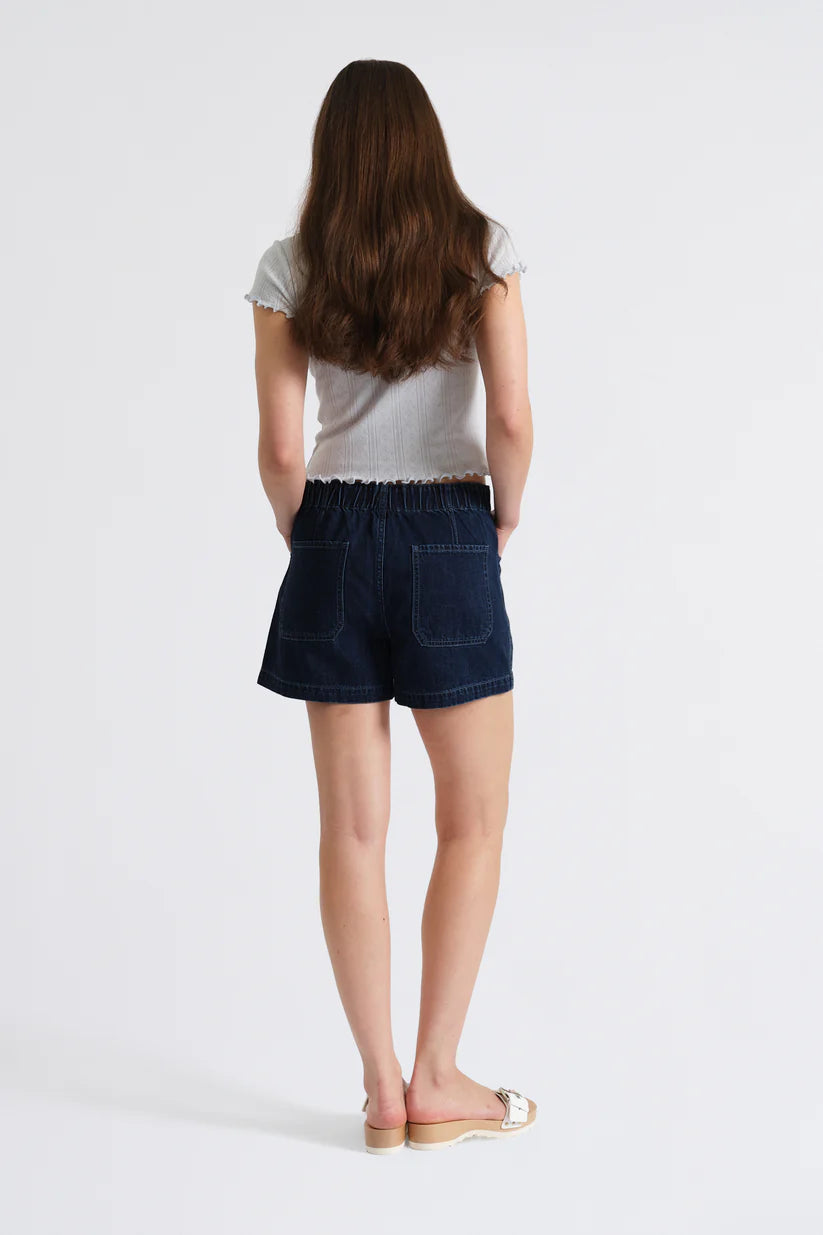 DAZE: Catalina Drawstring Short-Blue Mood-5- Denim-DAZE-Usher & Co - Women's Boutique Located in Atoka, OK and Durant, OK