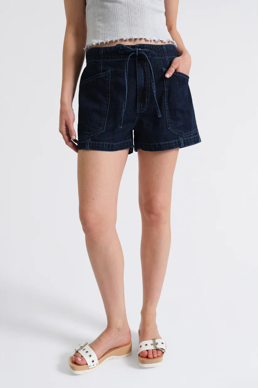 DAZE: Catalina Drawstring Short-Blue Mood-5- Denim-DAZE-Usher & Co - Women's Boutique Located in Atoka, OK and Durant, OK