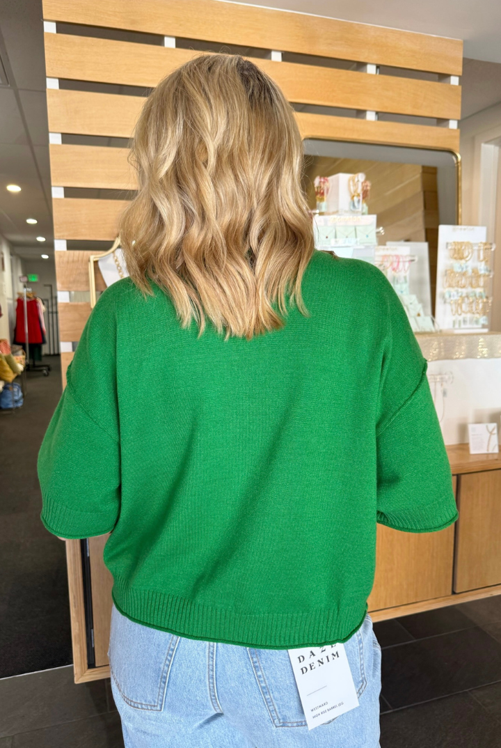 Chill Crewneck Sweater-Kelly Green-1- Tops-Glam-Usher & Co - Women's Boutique Located in Atoka, OK and Durant, OK