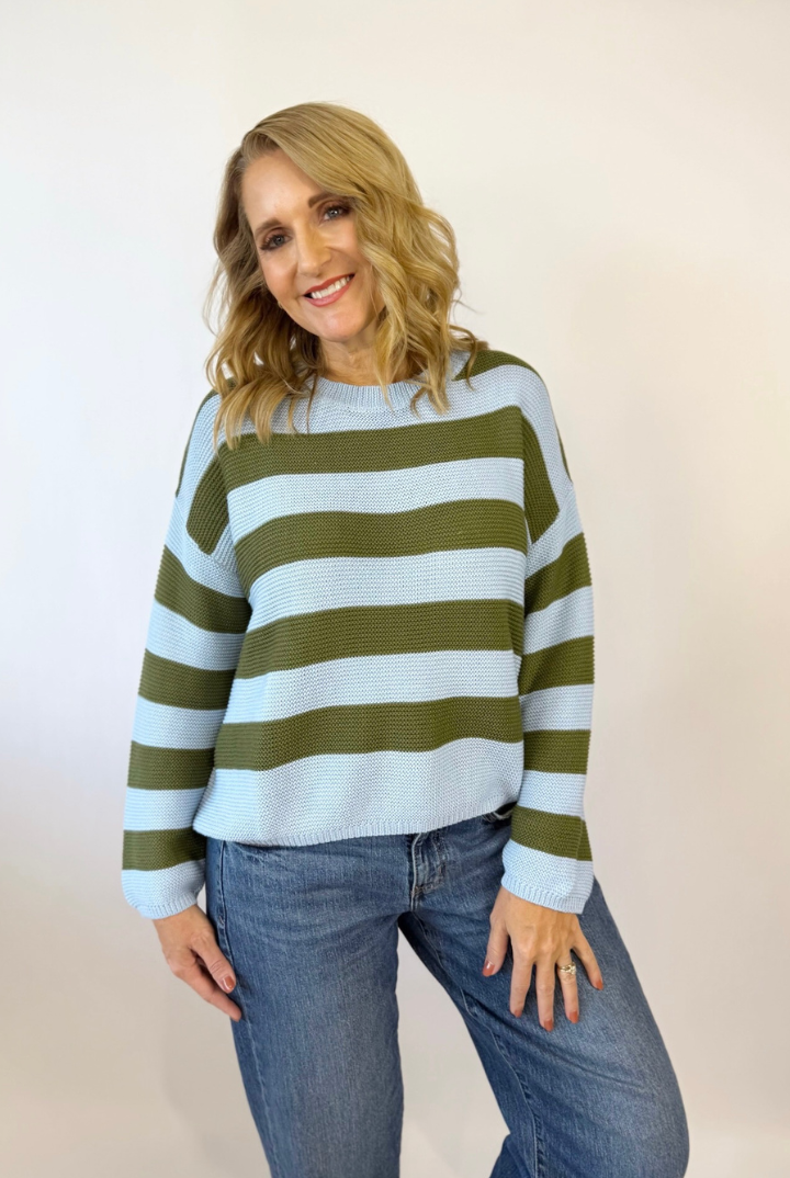 Lisa Striped Sweater-Olive-1- Tops-Cozy Co.-Usher & Co - Women's Boutique Located in Atoka, OK and Durant, OK
