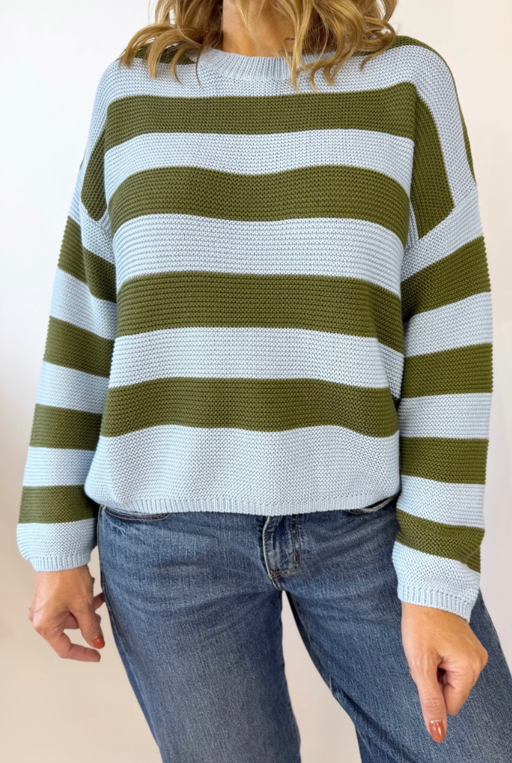Lisa Striped Sweater-Olive-1- Tops-Cozy Co.-Usher & Co - Women's Boutique Located in Atoka, OK and Durant, OK