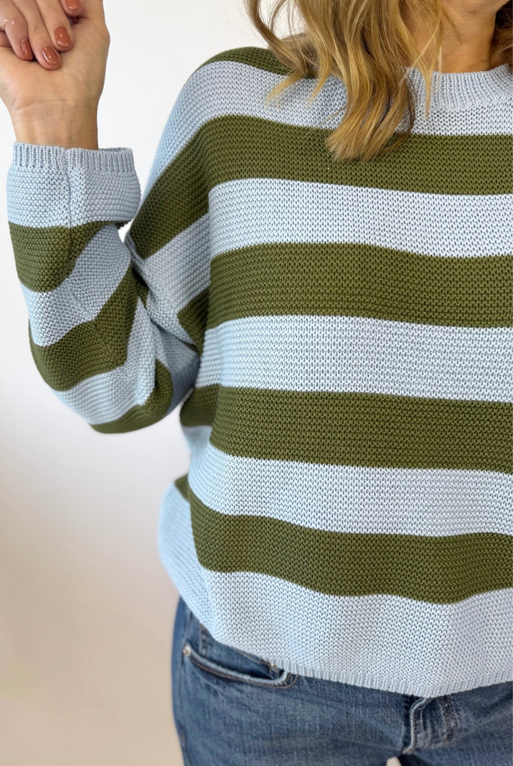 Lisa Striped Sweater-Olive-1- Tops-Cozy Co.-Usher & Co - Women's Boutique Located in Atoka, OK and Durant, OK