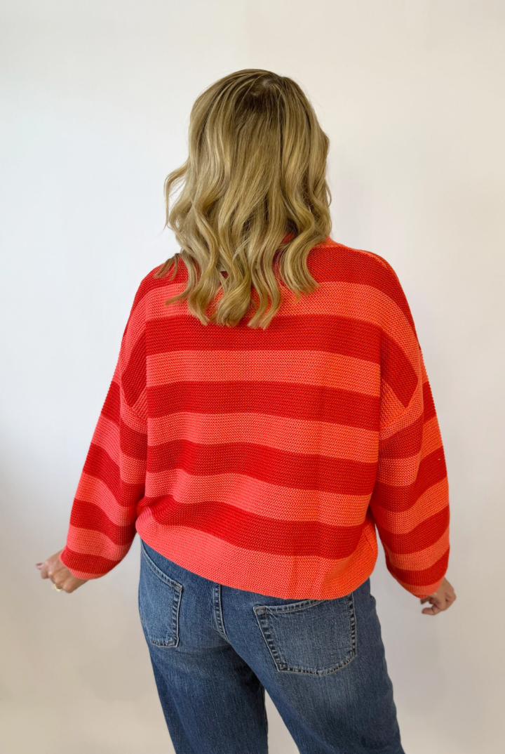 Lisa Striped Sweater-Coral-1- Tops-Cozy Co.-Usher & Co - Women's Boutique Located in Atoka, OK and Durant, OK