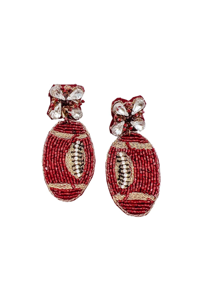 Maroon Beaded Football Earrings-Earrings-Treasure Jewels-Usher & Co - Women's Boutique Located in Atoka, OK and Durant, OK