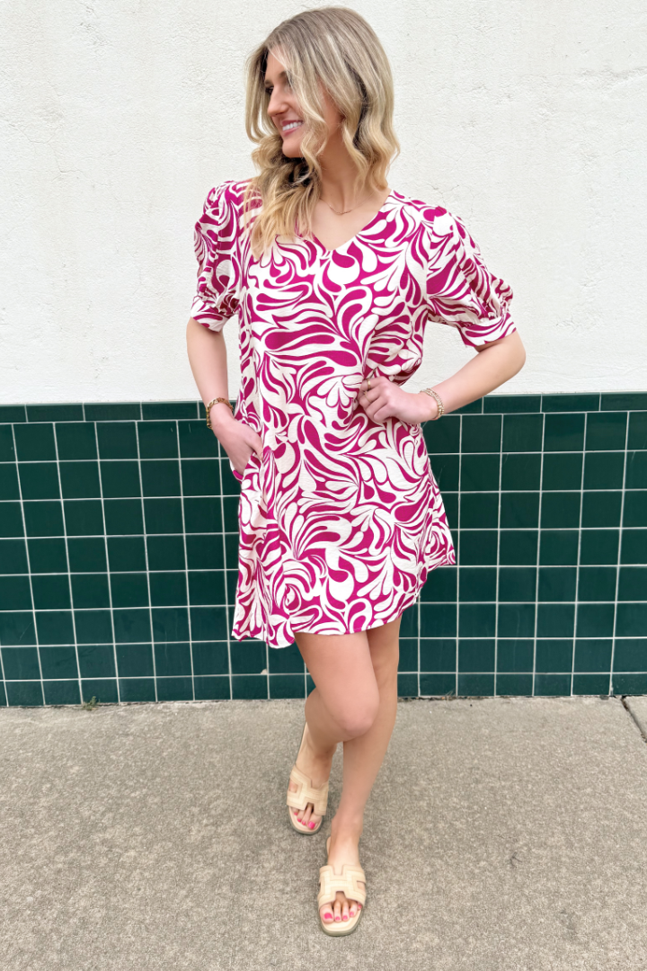 Jocelyn Print Puff Sleeve Dress-6- Dress/Romp/Jump-JODIFL-Usher & Co - Women's Boutique Located in Atoka, OK and Durant, OK