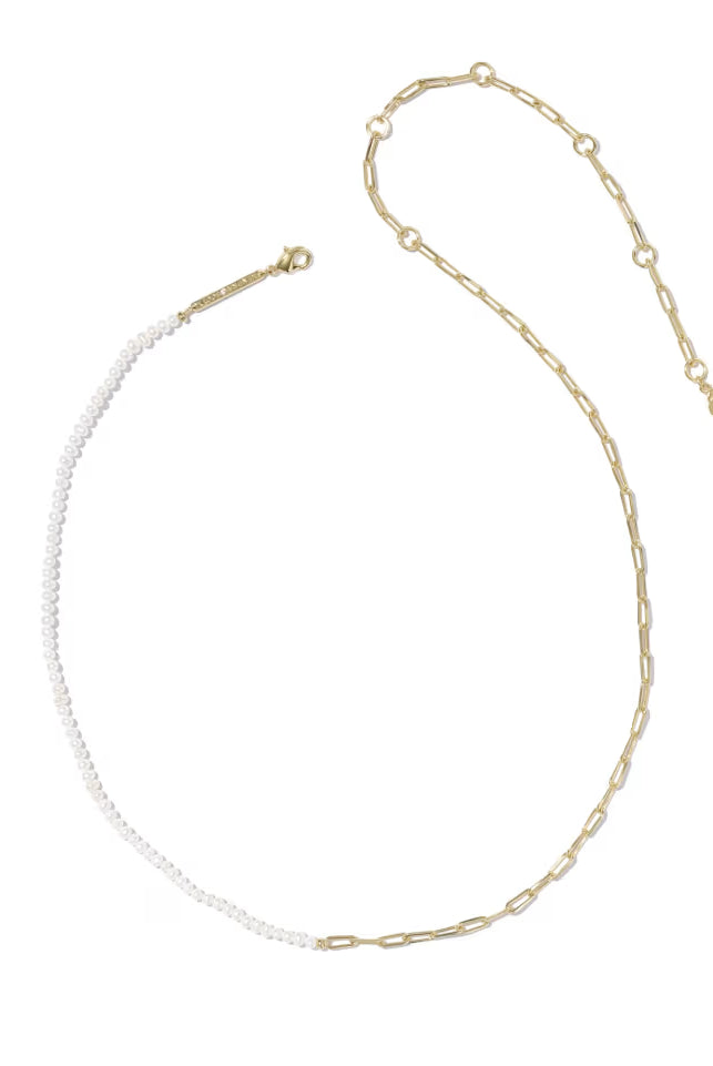Kendra Scott: Markie Half Chain Necklace-Gold Freshwater Cultured Pearl-7- Jewelry-Kendra Scott-Usher & Co - Women's Boutique Located in Atoka, OK and Durant, OK