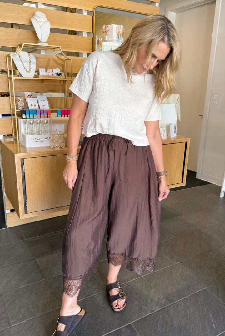 Lace Balloon Pants-Brown-4- Bottoms-Glam-Usher & Co - Women's Boutique Located in Atoka, OK and Durant, OK