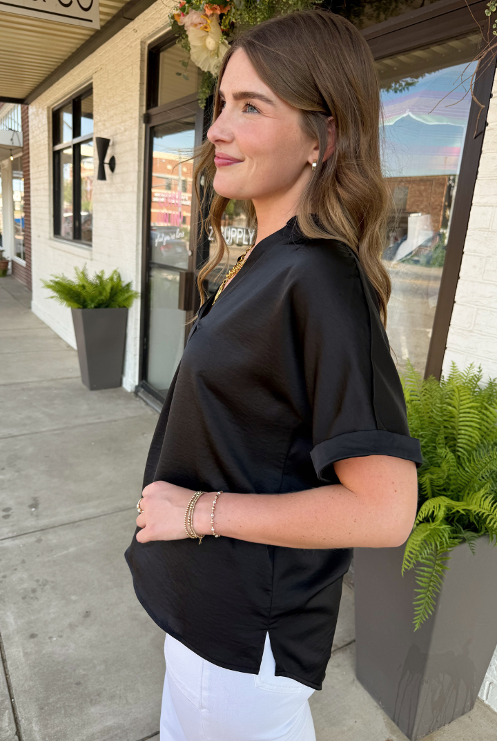 Midnight Satin Top-1- Tops-Glam-Usher & Co - Women's Boutique Located in Atoka, OK and Durant, OK