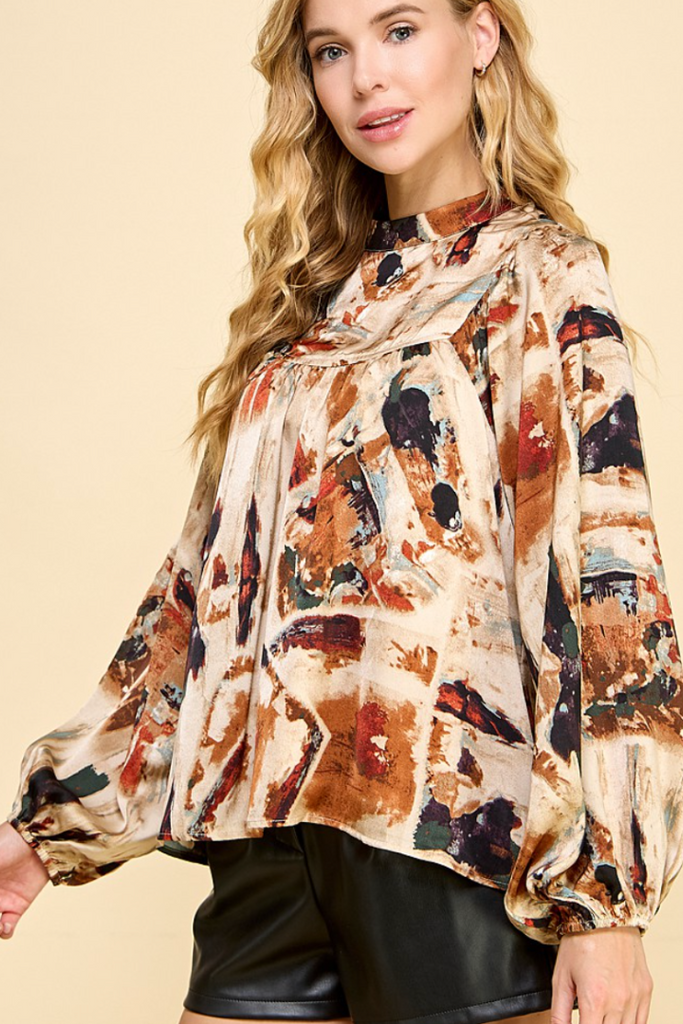 Monarch Abstract Print Blouse-Long Sleeve Tops-TCEC-Usher & Co - Women's Boutique Located in Atoka, OK and Durant, OK
