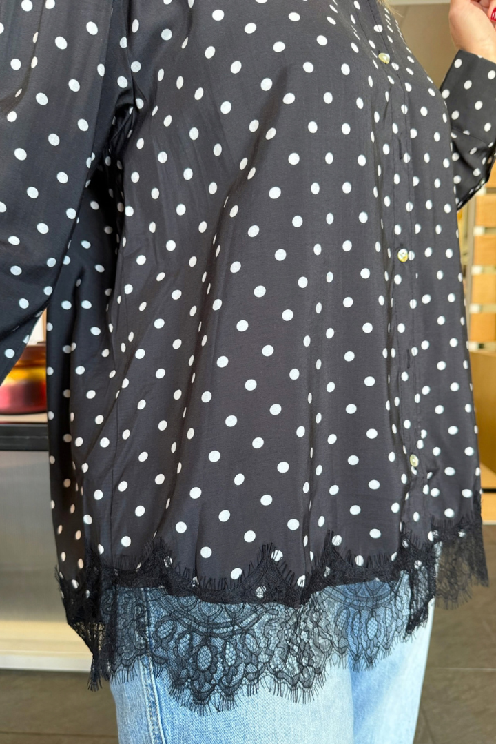 Farrah Polka Dot Button Down-1- Tops-Glam-Usher & Co - Women's Boutique Located in Atoka, OK and Durant, OK