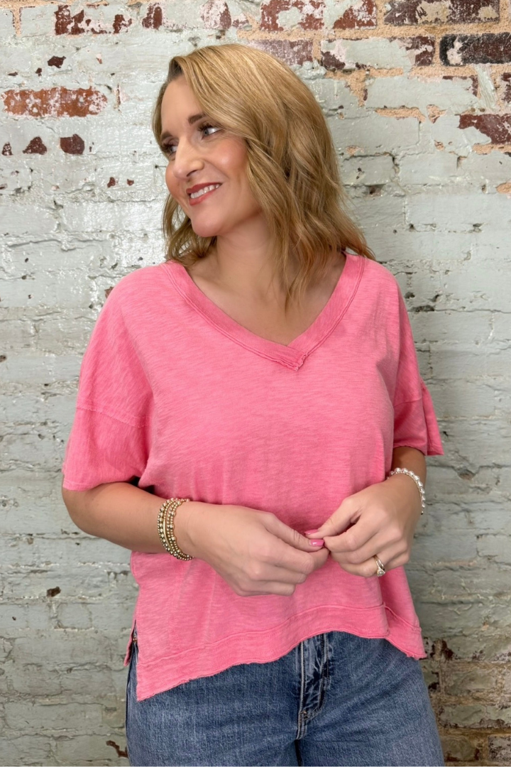 Rylee Tee-Taffy Pink-1- Tops-HYFVE-Usher & Co - Women's Boutique Located in Atoka, OK and Durant, OK