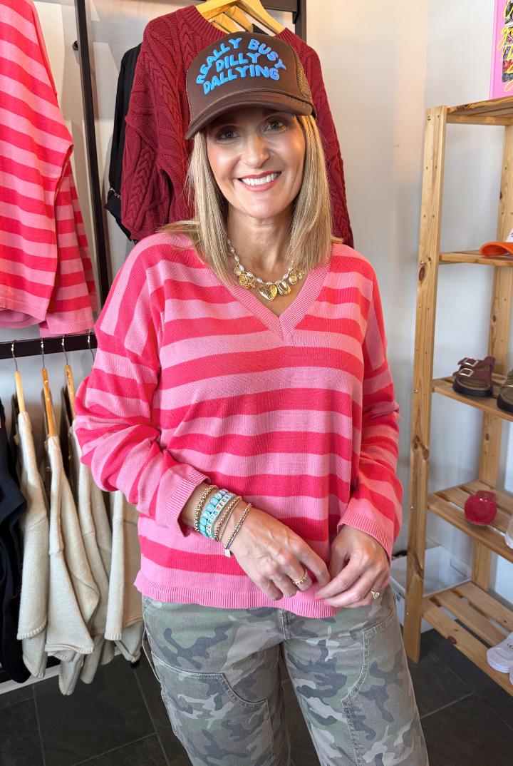 Sally Lightweight Stripe Sweater-1- Tops-Wishlist-Usher & Co - Women's Boutique Located in Atoka, OK and Durant, OK