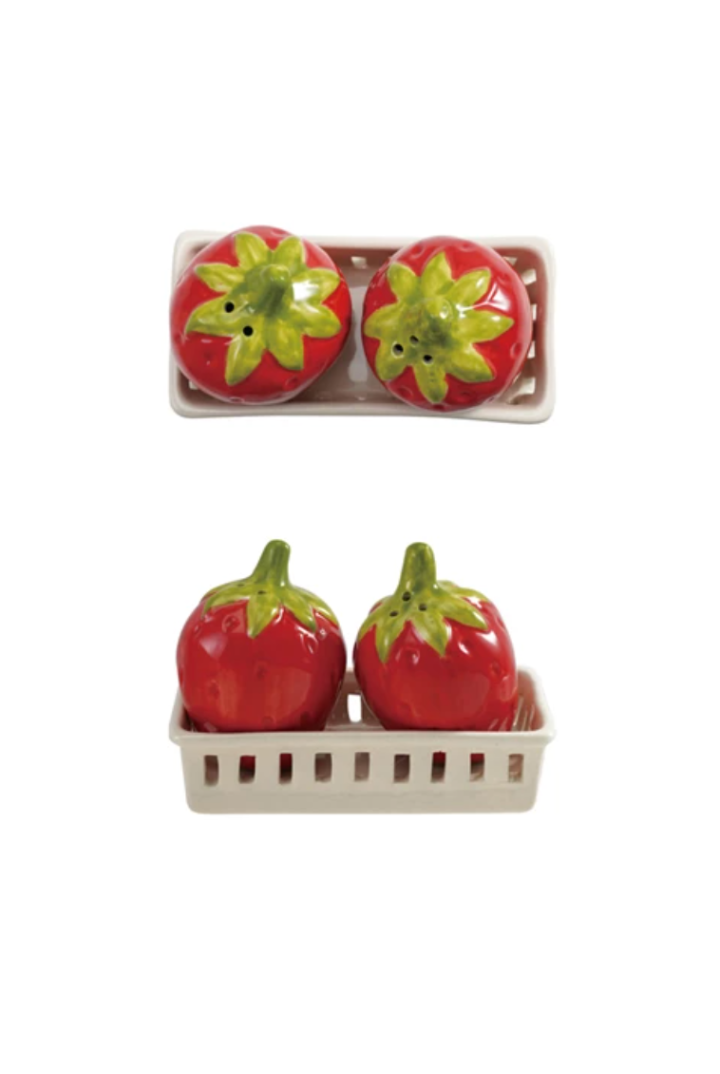 Strawberry S & P Shakers with Basket-11- Gift/Home-CREATIVE CO-OP-Usher & Co - Women's Boutique Located in Atoka, OK and Durant, OK