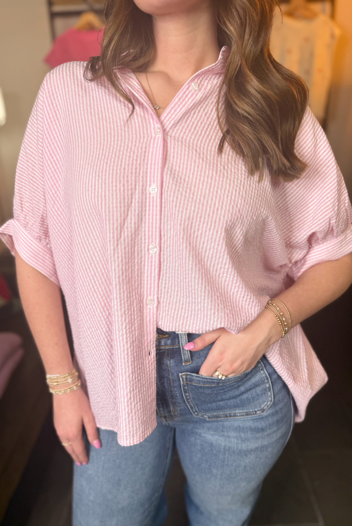 Striped Affair Button Down Top-Taffy-1- Tops-HYFVE-Usher & Co - Women's Boutique Located in Atoka, OK and Durant, OK