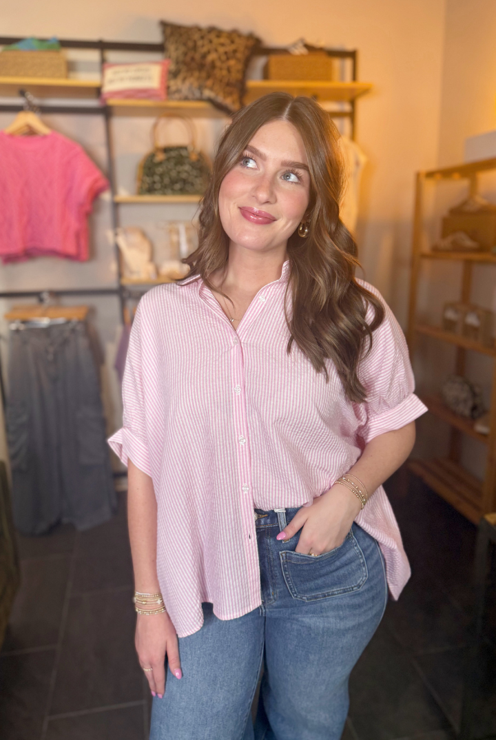 Striped Affair Button Down Top-Taffy-1- Tops-HYFVE-Usher & Co - Women's Boutique Located in Atoka, OK and Durant, OK