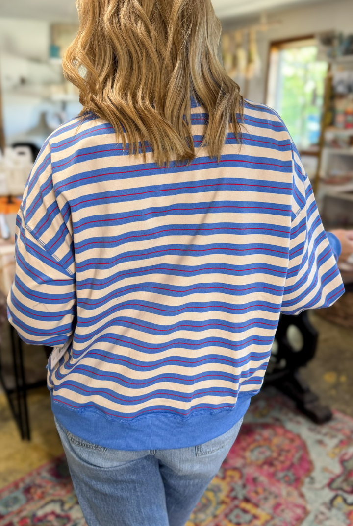 Rylee Striped Mock Neck Top-Blue Multi-1- Tops-Things Between-Usher & Co - Women's Boutique Located in Atoka, OK and Durant, OK