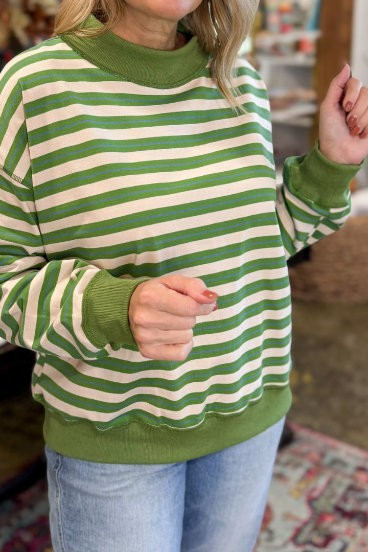 Rylee Striped Mock Neck Top-Green Multi-1- Tops-Things Between-Usher & Co - Women's Boutique Located in Atoka, OK and Durant, OK