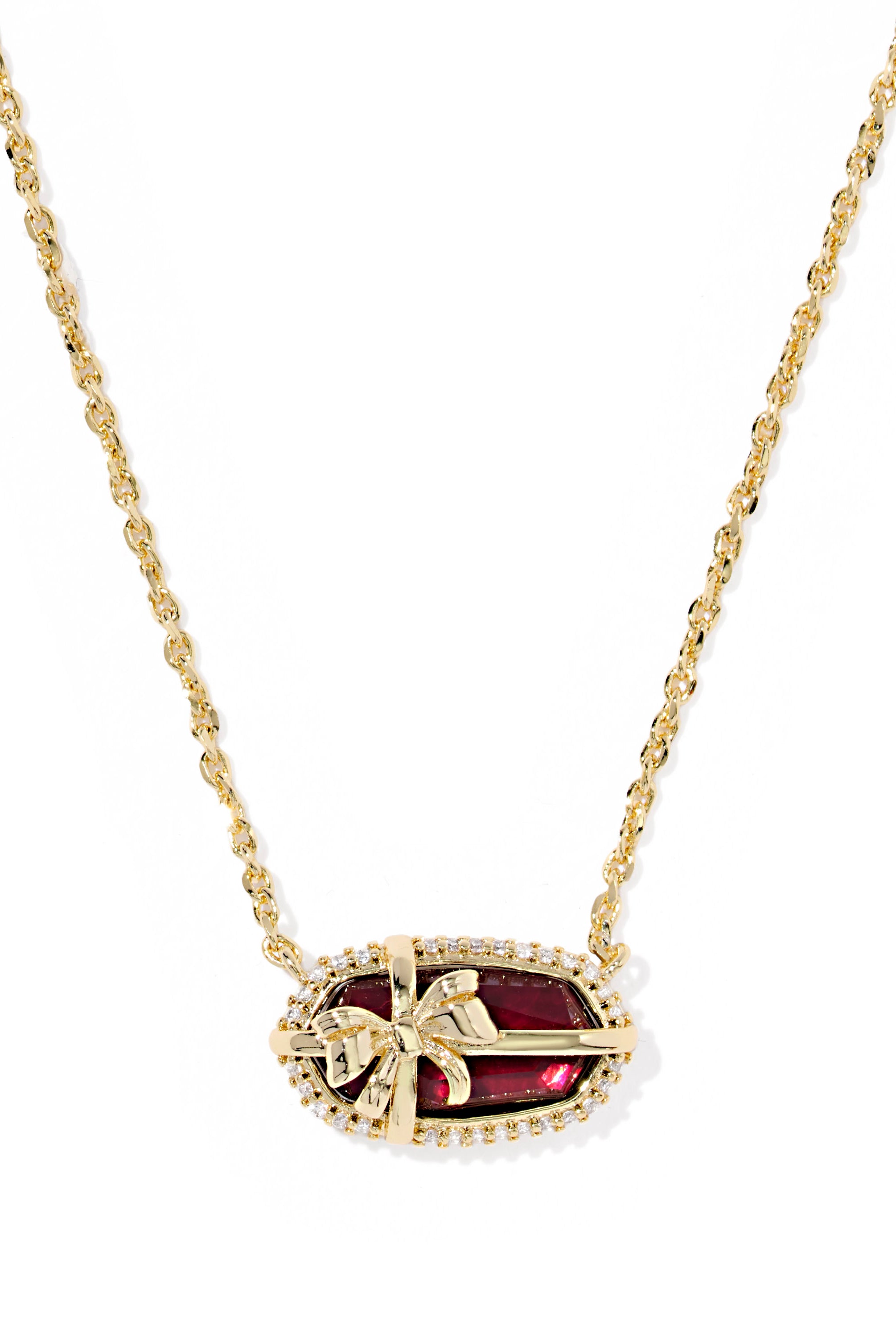 Kendra Scott: Elisa Bow Short Pendant Necklace-Gold Dark Burgundy-7- Jewelry-KENDRA SCOTT-Usher & Co - Women's Boutique Located in Atoka, OK and Durant, OK