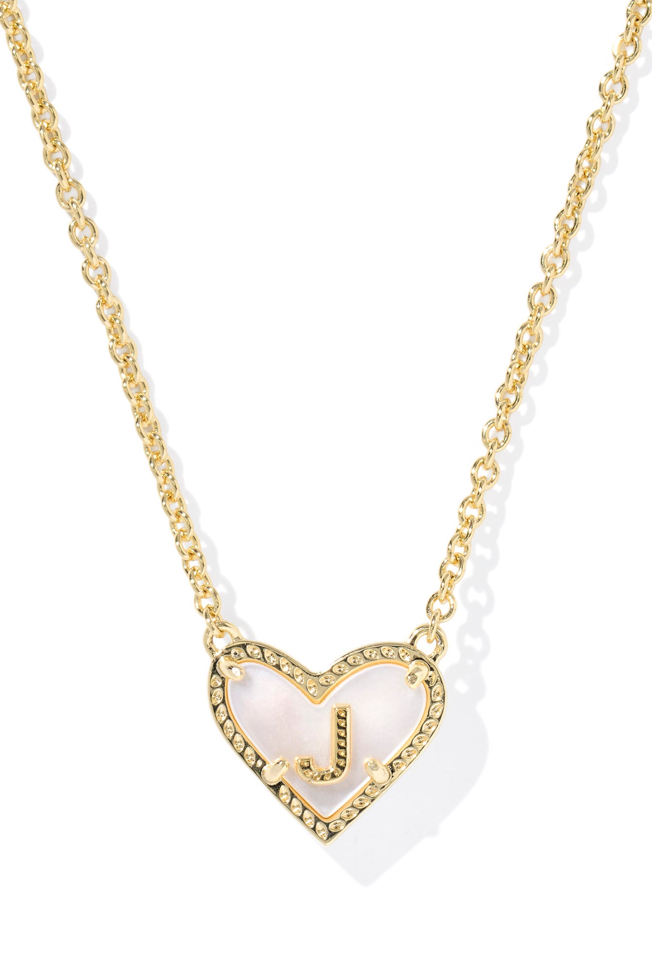 Kendra Scott: Heart Letter J Short Pendant Necklace-Gold Ivory-KENDRA SCOTT-Usher & Co - Women's Boutique Located in Atoka, OK and Durant, OK
