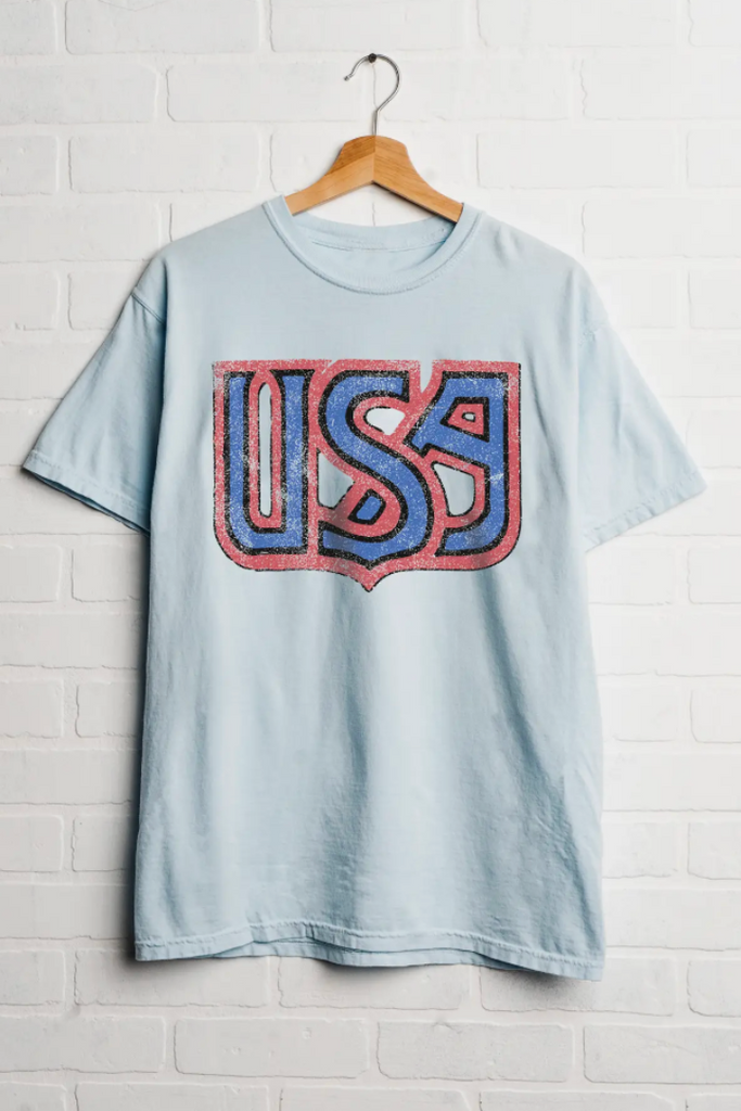 USA Monogram Comfort Color Tee-Graphic Tees-LIVYLU-Usher & Co - Women's Boutique Located in Atoka, OK and Durant, OK