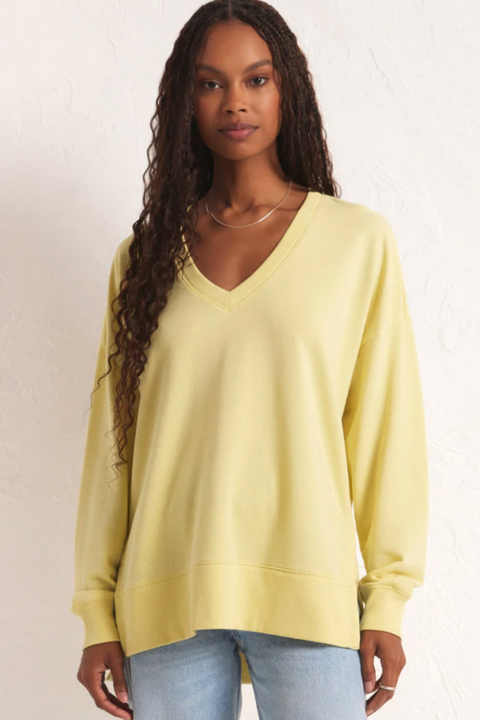 Z Supply: Modern V-Neck Weekender-Limoncello-Long Sleeve Tops-Z SUPPLY-Usher & Co - Women's Boutique Located in Atoka, OK and Durant, OK