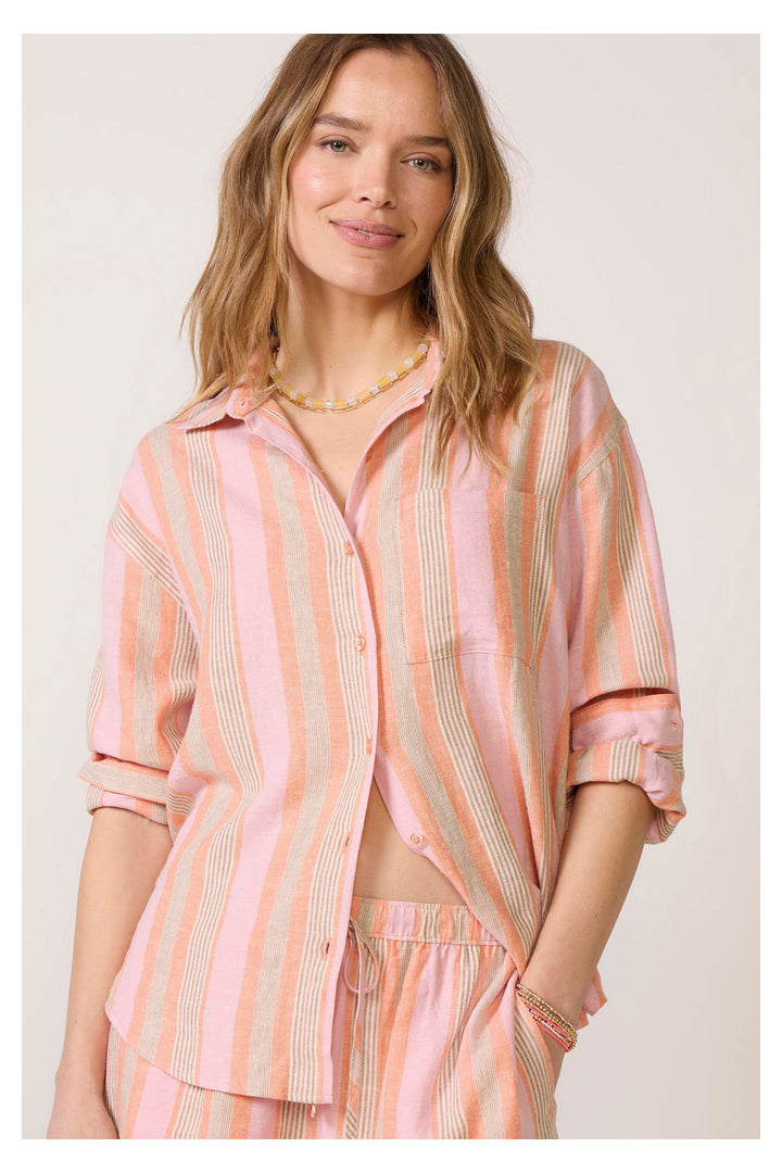 Z Supply: The Perfect Striped Button Up - Tiger Lily-1- Tops-Z Supply-Usher & Co - Women's Boutique Located in Atoka, OK and Durant, OK