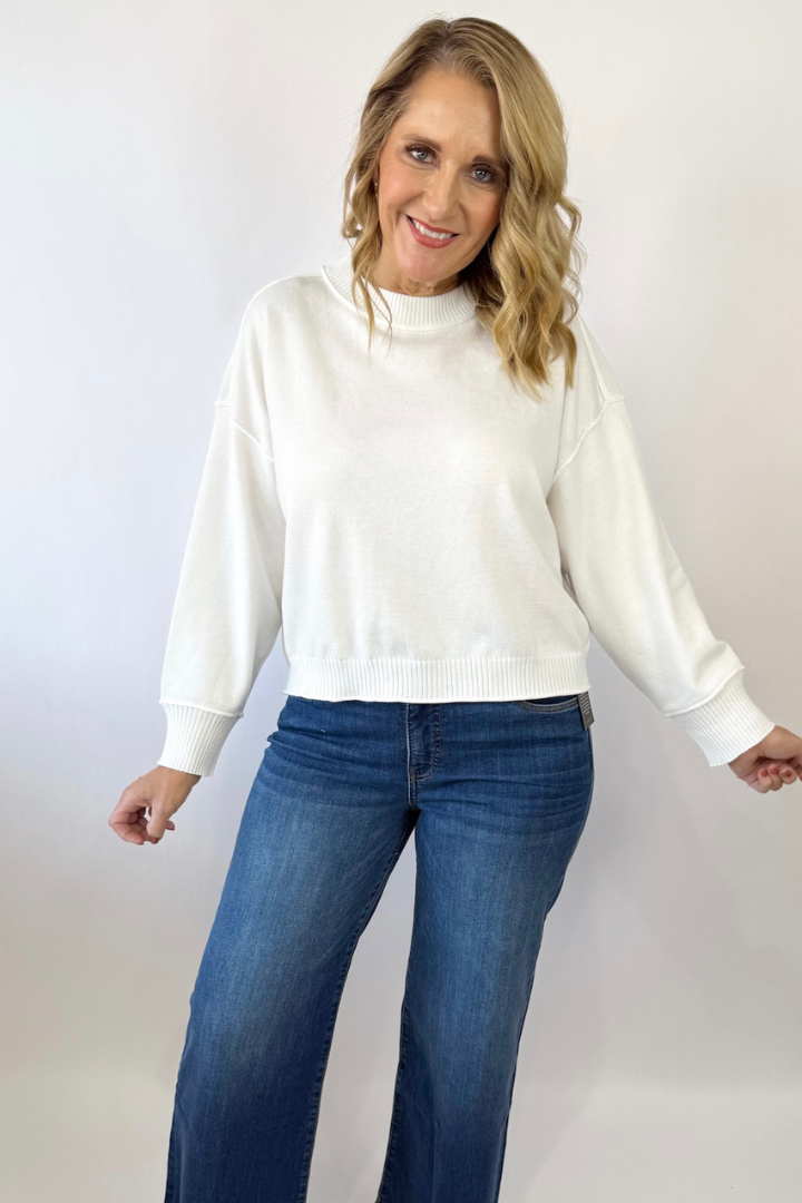 Long-Sleeve Crew Sweater-Ivory-1- Tops-Glam-Usher & Co - Women's Boutique Located in Atoka, OK and Durant, OK