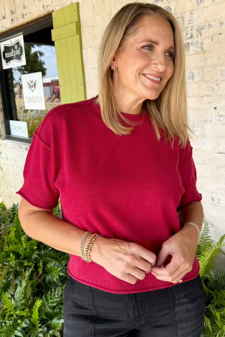 Exposed Seam Crop Sweater-Cabernet-1- Tops-Zenana-Usher & Co - Women's Boutique Located in Atoka, OK and Durant, OK