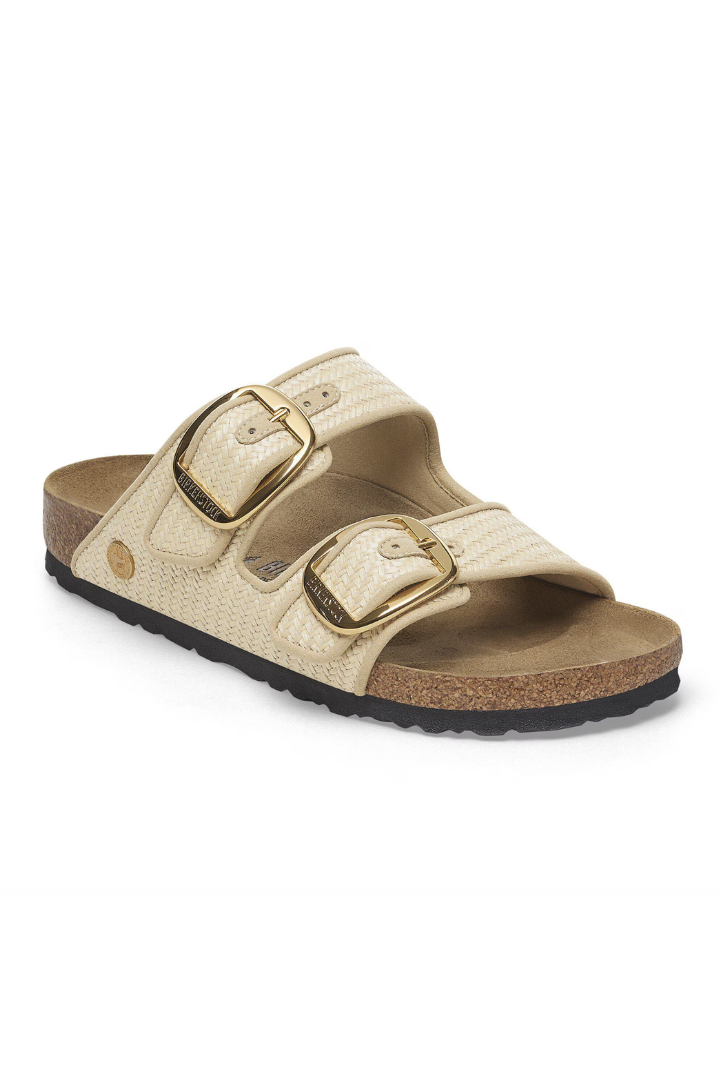 Birkenstock: Arizona Big Buckle-Textile Raffia Natural-9- Shoes-BIRKENSTOCK-Usher & Co - Women's Boutique Located in Atoka, OK and Durant, OK