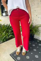 Kut From The Kloth: Meg High Rise Wide Leg-Ruby Red-5- Denim-KUT FROM THE KLOTH-Usher & Co - Women's Boutique Located in Atoka, OK and Durant, OK