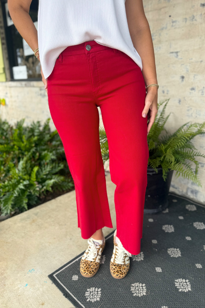 Kut From The Kloth: Meg High Rise Wide Leg-Ruby Red-5- Denim-KUT FROM THE KLOTH-Usher & Co - Women's Boutique Located in Atoka, OK and Durant, OK